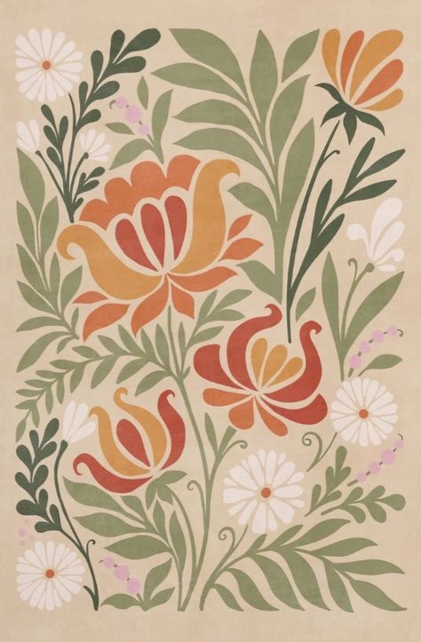 Retro Botanical Illustration, Art Deco Flowers, Painting Flowers Tutorial, Learning Graphic Design, Collage Paper, Abstract Rug, Art Drawings Sketches Simple, Digital Wallpaper, Art Drawings Sketches