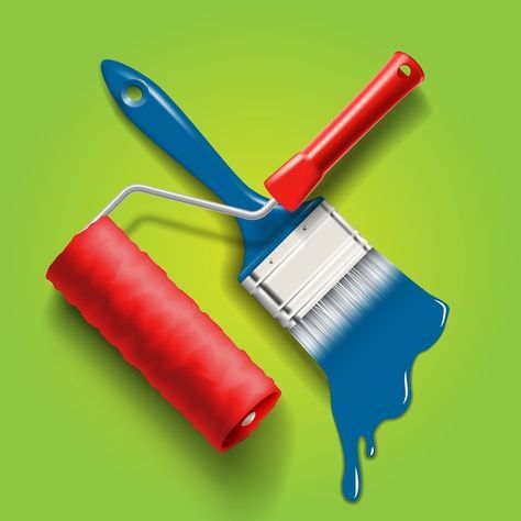 Work tools - paint brush and roller with... | Premium Vector #Freepik #vector #paint-roller #roller-brush #paint-tools #painting-tools Roller Painting, Paint Brushes And Rollers, Paint Tools, Brush Paint, Logo Psd, Roller Brush, Technology Icon, Color Paint, Work Tools