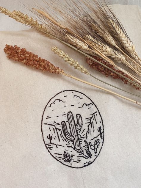 Desert Scene Embroidery, Country Embroidery Designs, Desert Embroidery Pattern, Texas Embroidery Designs, Cowboy Embroidery Designs, Arizona Embroidery, Cool Embroidery Ideas, Western Embroidery Designs, Desert Embroidery