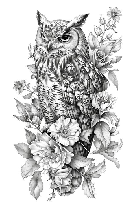 Premium Photo | An owl with flowers background Owl In Flowers Tattoo, Owl With Flowers Tattoo Half Sleeves, Bear Flower Tattoo, Owl Thigh Tattoos, Owl Forearm Tattoo, Owl With Flowers, Realistic Owl Tattoo, Plant Tattoos, Word Tattoo Ideas