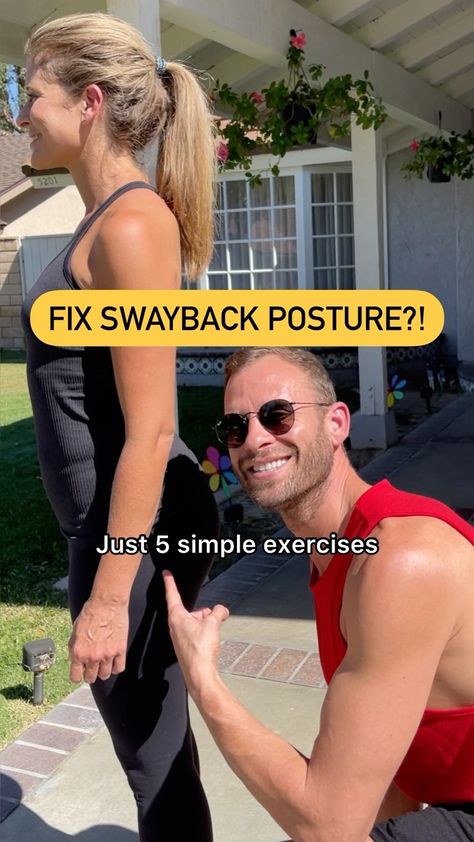 Swayback Posture Exercise, How To Fix Sway Back Posture, Streches Workouts For Posture, Sway Back Correction, Diy Posture Corrector, Lordosis Correction Exercises, Arched Back Posture, How To Fix Posture, Back Straightening Exercises