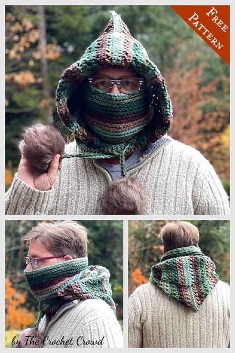 Men’s Crochet Pattern Free, Crochet Mens Clothes Pattern, Crochet Cowl For Men, Mens Crochet Patterns Free, Mens Crochet Scarf Pattern, Crochet Hat Scarf Combo Pattern, Mens Crochet Ideas, Crochet Hoodie For Men, Crochet Stuff For Men