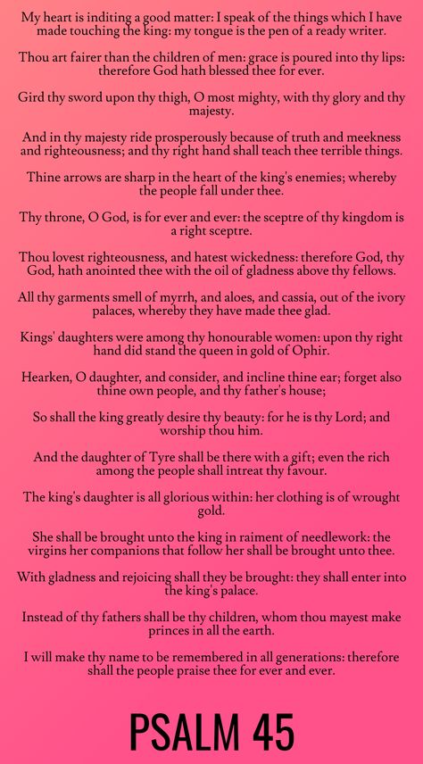 Thy throne, O God, is for ever and ever: the sceptre of thy kingdom is a right sceptre… Psalm 45 (KJV) Psalm 45, Hoodoo Conjure, Bible Psalms, Hoodoo Spells, Children Of Men, Autumnal Equinox, Christian Journaling, Study Scripture, Daily Prayers