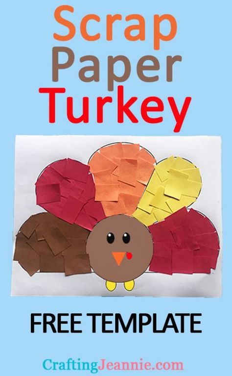 This scrap paper turkey is easy and fun! Make enough for the classroom or a Thanksgiving Feast in less than 10 minutes! Get the Free Printable Template! #TurkeyCraft #Turkeycraftforkids #turkeycraftforpreschool #thanksgvingcrafts #thanksgivingcraftsforkids #CraftingJeannie Turkey Craft For Toddlers, Turkey Thanksgiving Craft, Turkey Crafts Preschool, Daycare Thanksgiving, Turkey Crafts For Preschool, Easy Thanksgiving Crafts For Kids, Printable Thanksgiving Crafts, Kids Crafts Toddlers, Crafts Toddlers