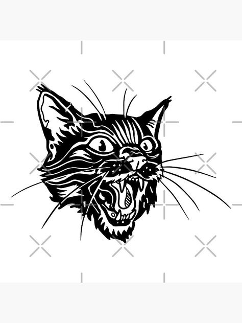 neo traditional black cat tattoo - Google Search Angry Cat Tattoo, Traditional Black Cat Tattoo, Cat Head Tattoo, Black Cat Tattoo, Old School Tattoos, Black Cat Tattoos, Angry Cat, Head Tattoos, School Tattoo