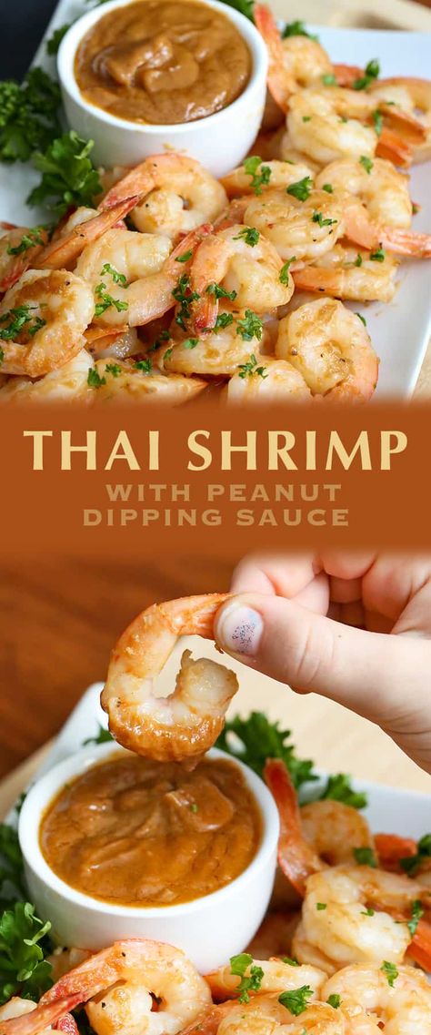 Thai Shrimp with Peanut Dipping Sauce recipe, a few simple ingredients makes this shrimp and dipping sauce enjoyed alone or in stir-fry #shrimprecipe #thaishrimp #seafood Peanut Dipping Sauce, Thai Shrimp, Peanut Dipping Sauces, Food Asian, Shrimp Sauce, Dip Sauce, Shrimp Appetizers, Dipping Sauces Recipes, Seafood Dishes