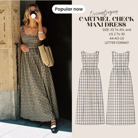 Cartmel Check Maxi Dress, PDF Sewing Pattern, Digital Sewing, Women Sewing Summer Dress, Suitable For Us Letter-A4-A0 Format Trending Sewing Patterns, Jeans To Dress Diy, One Size Dress, Flowy Skirt Sewing Pattern, Sewing Pattern Nightgown, Dainty Dress Outfit, Sydney Graham Sewing, Simple Dress Patterns For Women, Patchwork Dress Pattern Free Sewing