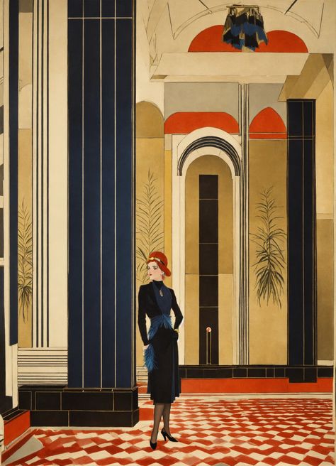 Art Deco Interior Illustration, Art Deco Set Design, Art Deco Ballroom, Great Gatsby Aesthetic Art Deco, Roaring 20s Architecture, Art Deco Jazz Club, Art Deco Furniture 1920s, Contemporary Art Deco Interior, Art Deco Interior 1920s