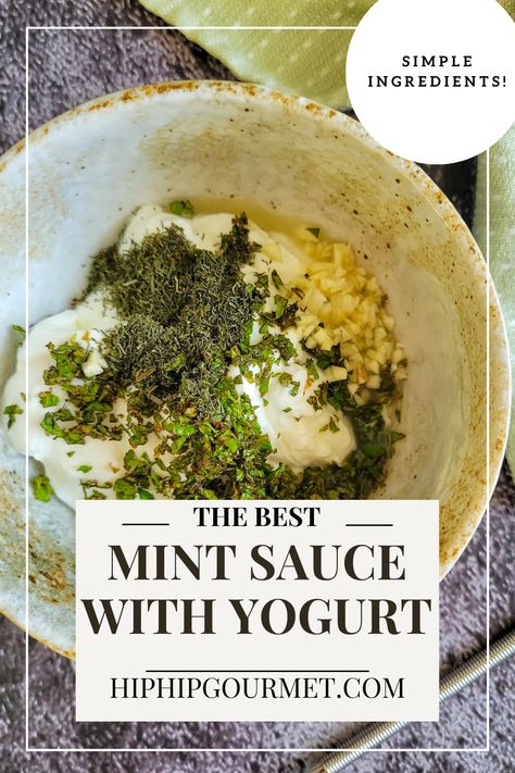 yogurt in a bowl with minced garlic and chopped fresh herbs on top Mint Yoghurt Sauce, Mint Yogurt Sauce, Mint Yogurt, Mint Sauce, Yogurt Sauce, Steak Sauce, White Sauce, Cooking Inspiration, Sharing Board