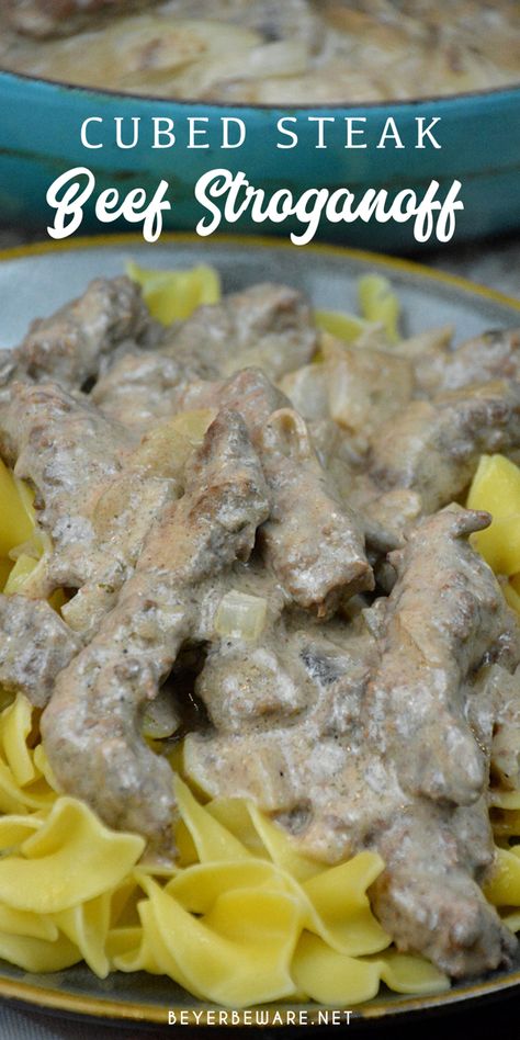 Steak Beef Stroganoff, Cubed Steak Recipes Easy, Cubed Beef Recipes, Cube Steak Crock Pot Recipes, Beef Cube Steak Recipes, Steak Stroganoff, Beef Cubed Steak, Crockpot Cube Steak, Round Steak Recipes