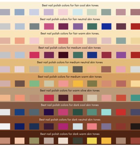 Best Colors For Tan Skin Clothes, Nail Color Skin Tone Chart, Nail Colors Olive Skin, Nail Color For Warm Skin Tone, Hair Color For Tan Skin Tone Olive, Olive Skin Tone Nail Color, Warm Olive Skin Tone Hair Color, Nails For Olive Skin Tone, Warm Tone Nails