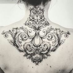 Rococo Tattoo Damask Tattoo Design, Baroque Tattoo, Tattoo Male, Filigree Tattoo, Neck Tattoos Women, Gorgeous Tattoos, Greek Tattoos, Painting Tattoo, White Artwork