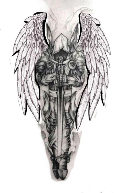 Tattoo Warrior, Angel Warrior Tattoo, Guardian Angel Tattoo Designs, Warrior Tattoo Sleeve, Ancient Art Tattoo, Guardian Angel Tattoo, Joker Tattoo Design, Archangel Tattoo, Skull Girl Tattoo