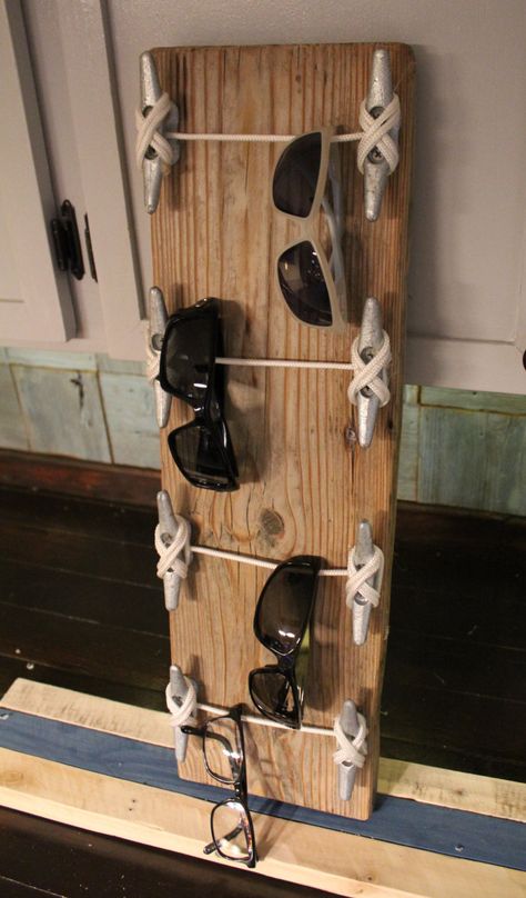 Vertical Sunglass Rack with Boat Cleats and Reclaimed Wood by WillisWoodDesigns on Etsy Sunglass Rack, Boating Life, Lakehouse Ideas, Boat Cleats, Boat Decor, Lake Decor, Lake Living, Cottage Ideas, Lake Cottage