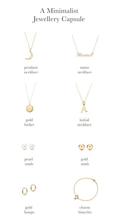 creating a minimalist jewellery capsule collection to compliment a simple, slower more sustainable wardrobe Capsule Jewellery Collection, Minimalist Fashion Jewelry, Gold Jewelry Essentials, Clean Girl Jewlrey, Gold Jewelry Capsule, Minimalist Jewellery Aesthetic, Simple Accessories Minimalist, Good Jewellery Aesthetic, Capsule Jewelry Wardrobe