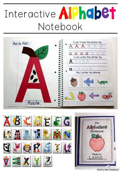 Exciting way to teach kiddos about the alphabet!  Do a letter a week and create a great portfolio of students work from letters A to Z. Letter A Week, Alphabet Notebook, Kindergarten Letters, Preschool Literacy, Teaching Letters, Preschool Letters, Letter Activities, Alphabet Preschool, Alphabet Book