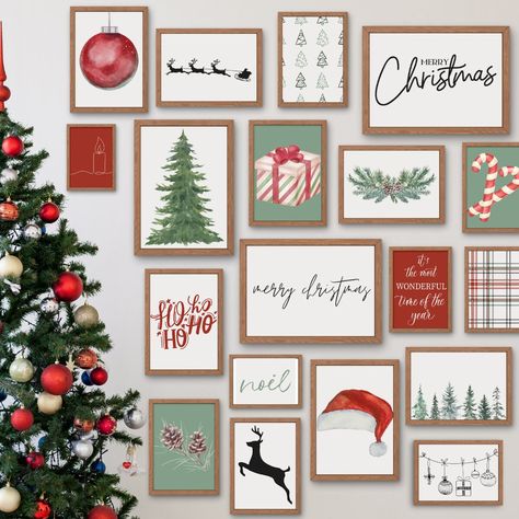 PRINTABLE CHRISTMAS WALL ART This product contains 20 beautiful pieces of Christmas art to decorate your home. The images are colored with cream, black, red and green designs. The color scheme goes perfect with any Christmas decorations. Each of the 20 different designs are both elegant and fun. This product is the perfect way to add more Christmas spirit in your home. This product is a digital download that you are able to print. The file is in PDF format, which makes it standard printer paper Christmas Photo Color Scheme, Christmas Wall Art Ideas, Christmas Color Schemes, Christmas Wall Prints, Hallway Gallery Wall, Printable Christmas Decorations, Merry Christmas Printable, Christmas Tree Decorating Themes, Holiday Painting