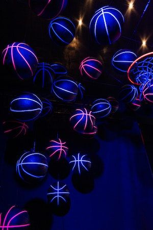 Electric Basketball Themed Bar Mitzvah at Rockwell in Miami Beach, FL | 63 more photos on PartySlate Sports Day Decoration, Udonis Haslem, Bar Mitzvah Decorations, Sport Bar Design, Basketball Bar Mitzvah, Bar Mitzvah Themes, Gala Decorations, Basketball Decorations, Dwayne Wade