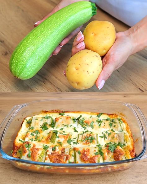 Zucchini and Potato Bake with Cheddar Cheese - Greenku Recipes Potato And Zucchini Bake, Zucchini And Potato Recipes, Potato Zucchini Recipes, Zucchini And Potatoes, One Pan Pasta, Potato Bake, Potatoe Casserole Recipes, Baked Cheese, Broccoli Casserole