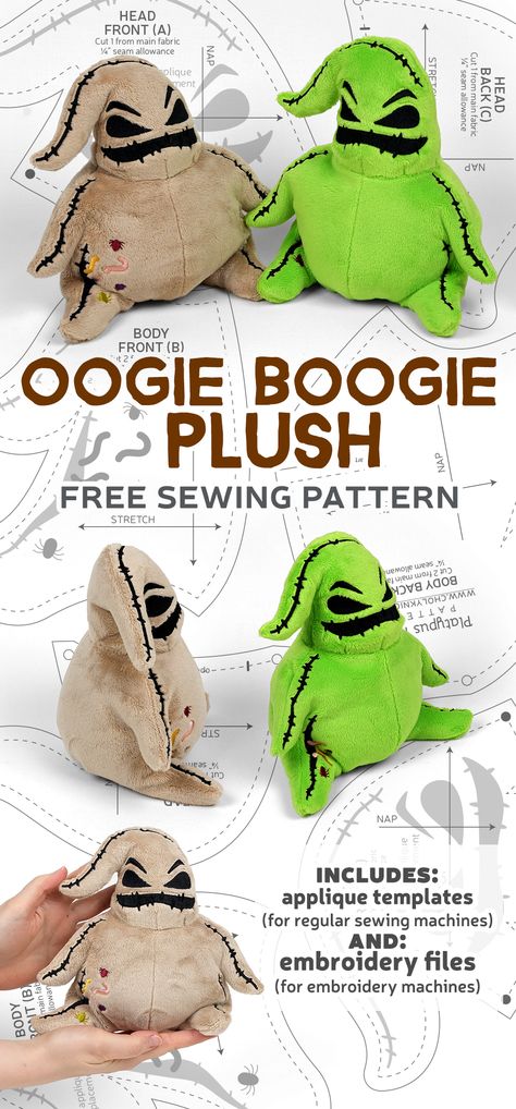 Sewing Patterns For Stuffed Animals Free, Animal Stuffy Pattern, Molde, Oogie Boogie Stuffed Animal, Oogie Boogie Plush Pattern, Sew Voodoo Doll, Diy Sewing Stuffed Animals, Oogie Boogie Pattern Free, Oogie Boogie Template