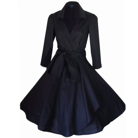 BLACK 50's STYLE ROCKABILLY / SWING / PIN UP COTTON WRAP EVENING PARTY DRESS SIZES 8 - 20 (20) look for the stars http://www.amazon.co.uk/dp/B00EZ6QH8E/ref=cm_sw_r_pi_dp_NWrAub068Z7D0 Fifties Outfits, Retro Midi Dress, 50s Fashion Dresses, Rockabilly Pinup, 50's Style, Dress Sweater, Rockabilly Dress, Womens Vintage Dresses, Rockabilly Fashion