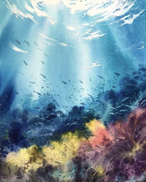 Eugenia Gorbacheva, Sealife Watercolor, Creature Painting, Watercolour Drawings, Doodle Paint, Underwater Painting, Coral Watercolor, Watercolor Water, Watercolor Sketchbook