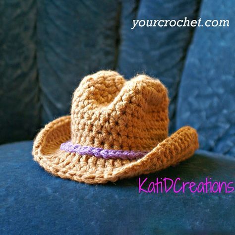 This cowboy hat can be make very quickly and easily. It's enough one evening to crochet this amazing and super cute hat in many different sizes.used  G hook for doll hat Cowboy Hat Crochet, Crochet Cowboy Hats, Cowboy Hat Pattern, Mini Cowboy Hat, Hat Crochet Pattern, Chapeau Cowboy, Crochet Hats Free Pattern, Haken Baby, Crochet For Boys