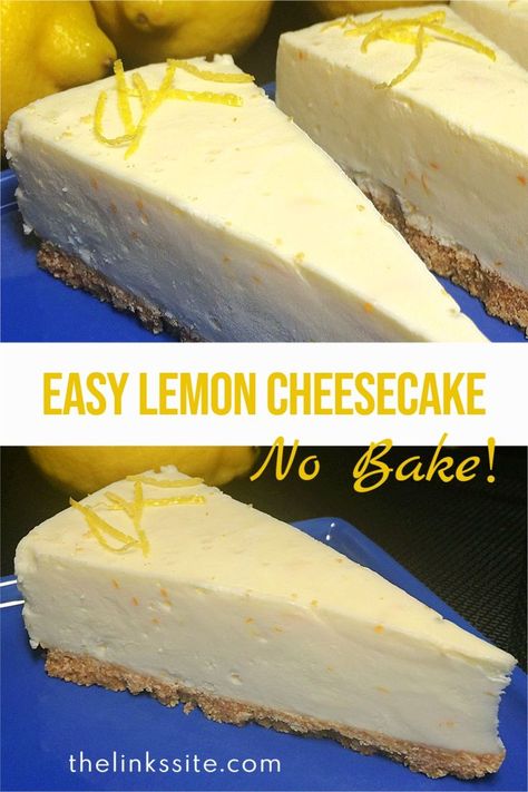 This no bake lemon cheesecake recipe is so simple to prepare. It is sure to be a hit with the whole family! thelinkssite.com #cheesecake #lemoncheesecake Lemon Jelly Cheesecake, Easy Lemon Cheesecake Recipes, Small Lemon Cheesecake, Lemon Deserts Ideas, No Bake Lemon Cheesecake Recipes, Cheese Cakes Recipes Easy No Bake, Cheesecake No Bake Recipes, No Bake Cheesecake Recipes Easy, Lemon No Bake Cheesecake