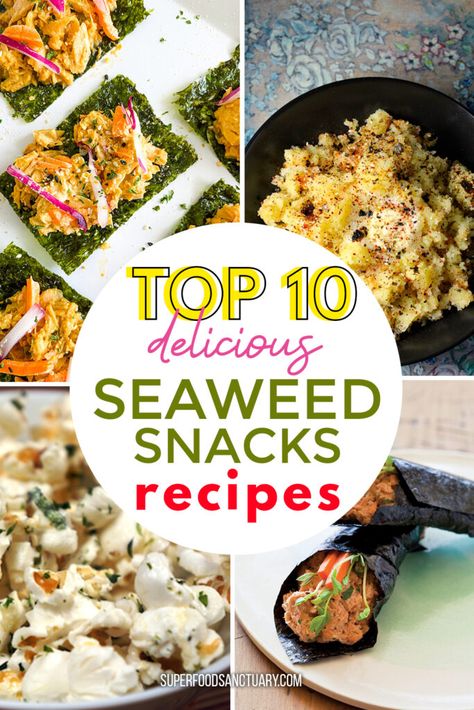 Top 10 Yummy Seaweed Snacks Recipes  - Superfood Sanctuary Dry Seaweed Recipes, Meals With Seaweed, What To Eat With Seaweed Snacks, Dried Seaweed Recipes Snacks, Seaweed Recipes Snacks, Seaweed Chips Recipe, Rice Seaweed Wrap, Seaweed Appetizers, Roasted Seaweed Recipes