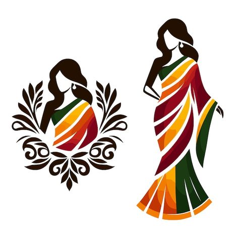 Vector saree with women figure clothing ... | Premium Vector #Freepik #vector #woman #fashion #beauty #boutique Make Up Logo Design Ideas, Saree Logo Design Ideas, Boutique Logo Design Fashion, Fashion Designer Logo, Fashion Design Logo, Vector Painting, Logo Design Women, Art Logo Design, Clothing Logo Design