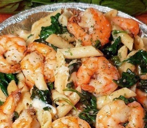 CHEESE SHRIMP PENNE PASTA & SPINACH Cheese Shrimp Penne Pasta, Shrimp And Spinach, Cheese Shrimp, Kardea Brown, Shrimp Spinach, Pasta Spinach, Pasta With Shrimp, Recipes Cheese, Penne Pasta Recipes