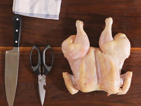 How to Butterfly a Chicken: A Step-By-Step Guide : Recipes and Cooking : Food Network | Food Network Butterfly A Chicken, Butterflied Chicken, Learning To Cook, Chicken Leg Recipes, Spatchcock Chicken, Grill Time, Cooking Chicken, Whole Turkey, Chicken Food