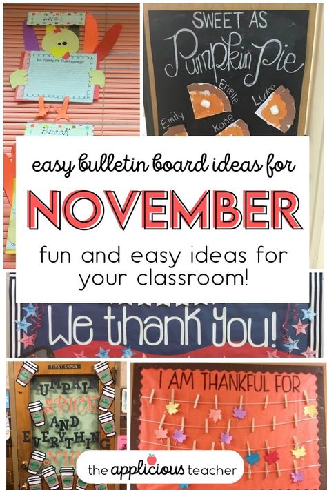 9 Easy Bulletin Board Ideas for November - The Applicious Teacher November Theme Bulletin Board, Great Work Spotted Bulletin Board, Thanksgiving Bulletin Board Kindergarten, Easy Thanksgiving Bulletin Boards, November Bulletin Board Kindergarten, Nov Bulletin Board Ideas, Grateful Bulletin Board Ideas, November Bulliten Board Ideas Preschool, November Classroom Bulletin Boards