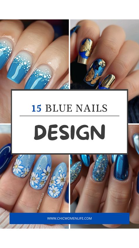 Blue nails design Light And Dark Blue Nail Designs, Blue Water Nail Designs, Light Blue Nails With Dark Blue Lines, Light Blue Nail Designs 2024, White Summer Nails, Ombre Manicure, Blue Ombre Nails, Blue Glitter Nails, Summer Nails Beach