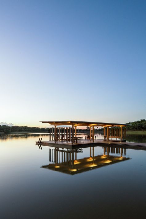 Pavilion Architecture, Floating Pavilion, Metal Shingle Roof, Water Pavilion, Wooden Pavilion, Water Architecture, Floating Restaurant, Bamboo Structure, Pavilion Design