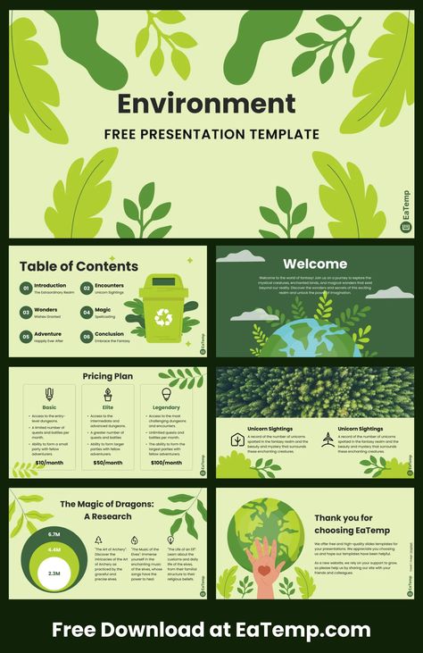 Best Canva Templates, Power Point Templates, Nature Presentation, Free Powerpoint Presentations, Presentation Slides Design, Powerpoint Slide Designs, Business Fonts, Sustainable Environment, Slides Design