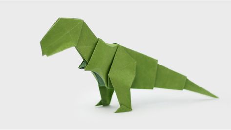 Origami T-Rex – Video and Diagrams – Jo Nakashima Origami T Rex, Dragon Origami, Origami Dinosaur, Dinosaur Origami, Origami Elephant, Origami Step By Step, Origami Diagrams, Tutorial Origami, Origami Decoration