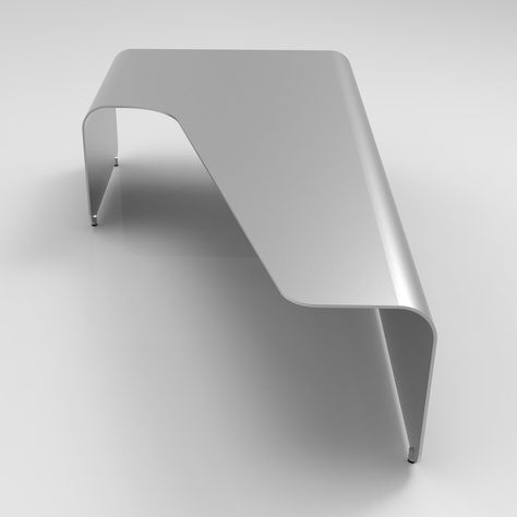 F001 Low Aluminum Table by Orange22 Modern, showing angle view of F001 low aluminum table in studio shot. Sleek Table Design, Stainless Table Design, Futuristic Design Product, Sheet Metal Lamp, Sheet Metal Design, Ultra Modern Furniture, Formula One Race, Stainless Table, Sheet Metal Art