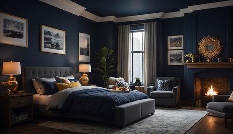 Transform Dark Rooms with These 9 Brilliant Paint Colors Bedroom With Dark Ceiling Paint Colors, Dark Ash Behr Paint, Very Navy Behr Paint Bedroom, Benjamin Moore Midnight Dream, Deep Navy Paint Colors, Dark Blue Bedroom Paint Colors, Dark Bedroom Colors Paint, Midnight Blue Behr, Behr Dark Blue Paint Colors