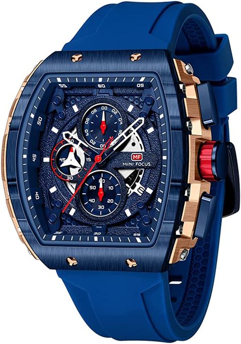 Amazon.com: Mini Focus Unique Men Watches Casual Outdoor Wrist Watch (Chronograph/Waterproof/Super Luminous/Calendar) Soft Silicon Band Fashion Cool Watch for Men : Clothing, Shoes & Jewelry Hollow Man, Curved Mirror, Mens Fashion Watches, Blue Cases, Watch For Men, Blue Box, Sports Watch, Silicon Bands, Eye Art