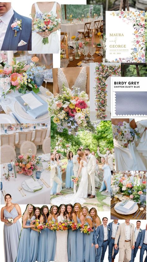 Blue Wildflower Wedding, Pastel Blue Wedding, Blue Wedding Theme, Pastel Wedding Theme, Wedding Theme Color Schemes, Wildflower Wedding Theme, Dusty Blue Wedding, Blue Themed Wedding, Gettin Hitched