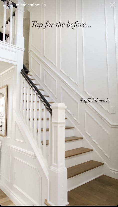 Stair Moulding, Staircase Molding, Monthly Shopping, How To Start Painting, Wall Molding Design, Stair Paneling, Staircase Wall Decor, Mia Mia Mine, Entryway Makeover