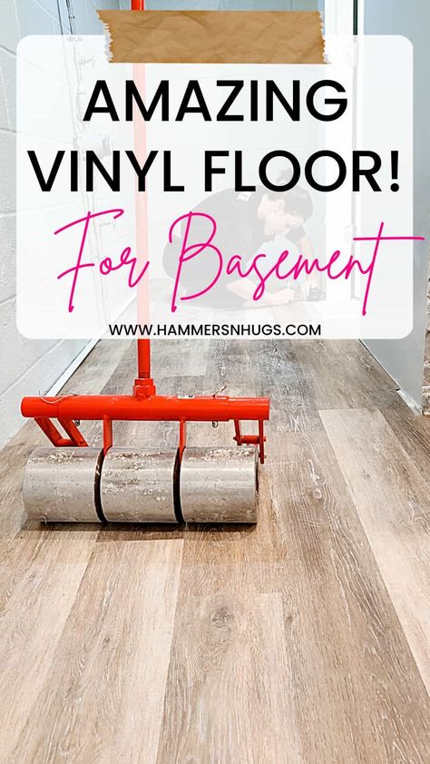 This is the BEST vinyl plank floor! Use the DIY tutorial, materials list, and the breakdown of cost for finishing a basement floor to add farmhouse-style charm to your remodeled basement! Tap on this pin to get this tutorial and more with Ahna Fulmer // HammersNHugs.com. #vinylplankflooring #lvp #basementrenovation Basement Lvp Flooring Ideas, Basement Remodel Flooring, Sheet Vinyl Flooring Basement, Lvp In Basement, Basement Lvp Flooring, Luxury Vinyl Plank Flooring Basement, Basement Vinyl Plank Flooring, Basement Flooring Ideas Cheap, Lvp Basement