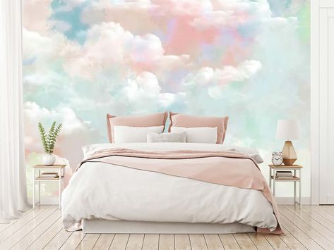 Room Wallpaper 3d, Clouds Wall Mural, Cloud Bedroom, Pink Clouds Wallpaper, 3d Wallpaper Living Room, Living Room Wallpaper, Wallpaper For Bedroom, Clouds Wallpaper, Living Room Restaurant