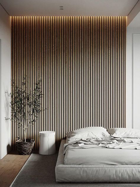 Check out these renter-friendly feature walls you've never seen before Feature Wall Bedroom, Wood Slat Wall, 아파트 인테리어, Wood Panel Walls, Slat Wall, Home Decor Trends, Cheap Home Decor, Wooden Wall, 인테리어 디자인