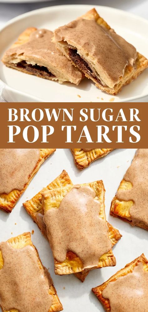 Puff Pastry Pop Tarts Brown Sugar, Pop Tarts With Pie Crust, Home Made Pop Tarts, Brown Sugar Cinnamon Pop Tarts, Cinnamon Pop Tarts, Brown Sugar Pop Tarts, Pop Tart Flavors, Homemade Brown Sugar, Cinnamon Frosting