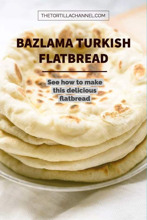 Bazlama is Turkish flatbread and this bread is soft, fluffy and has big pockets. Great bread to eat as a side dish but also as a sandwich. Visit thetortillachannel.com for the full recipe #thetortillachannel #bazlama #turkishflatbread #bazlamarecipe Turkish Flatbread Recipe, Turkish Flat Bread, Turkish Flatbread, Flatbread Dough, Griddle Cooking, Flatbread Recipes, Roasted Meat, Big Pockets, Fresh Bread