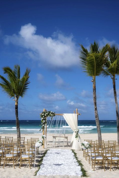 Boho wedding ceremony at Isla beach Hard Rock, Dominican Republic, with Seaside Romance setup with changed drape color and golden chairs for our couple Crystal and Jaylan | Wedding photography and video by Milan Photo Cine Art #wedding #destinationwedding #beachweddingceremony #exoticdestinationwedding #beachwedding #caribbean #weddingphotography #weddingvenue #hardrockpuntacana #milanphotocineart #photocineart Hard Rock Punta Cana Wedding, Dominican Republic Resorts, Boho Wedding Ceremony, Ocean Background, Punta Cana Wedding, Ocean Backgrounds, Punta Cana Dominican Republic, Turquoise Ocean, Rock Wedding