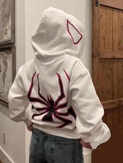 Spider Print, Oversized Hoodie, Unisex Gothic Harajuku Sweatshirt with Spider Zipper Design, Spider Gwen, Spiderman, Ghost Spider, White, Pink, Black, Cute. Link for Hoodie in Pin!!! Cute Oversized Hoodies, Spiderman Sweatshirt, Spiderman Hoodie, Grunge Hoodie, Spiderman Outfit, Spiderman Shirt, Aesthetic Hoodies, Hoodies Aesthetic, Harajuku Sweatshirt