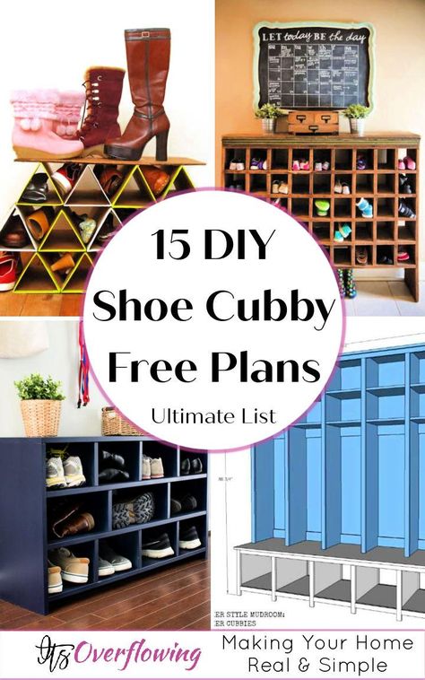 15 Free DIY Shoe Cubby Plans - How To Build Shoe Cubbies Breezeway Shoe Storage, How To Build Shoe Shelves In Closet, Diy Shoe Cubby Bench, Diy Shoe Cubbies, Build Shoe Storage, Diy Cubby Storage, Shoe Cubby Bench, Shoe Cubbies, Cubby Bench